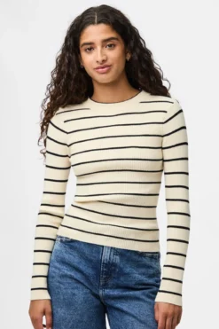 Mira New O-Neck Knit - Råhvid/Sort