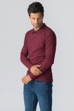 Muscle langærmet Polo Shirt - Bordeaux Rød