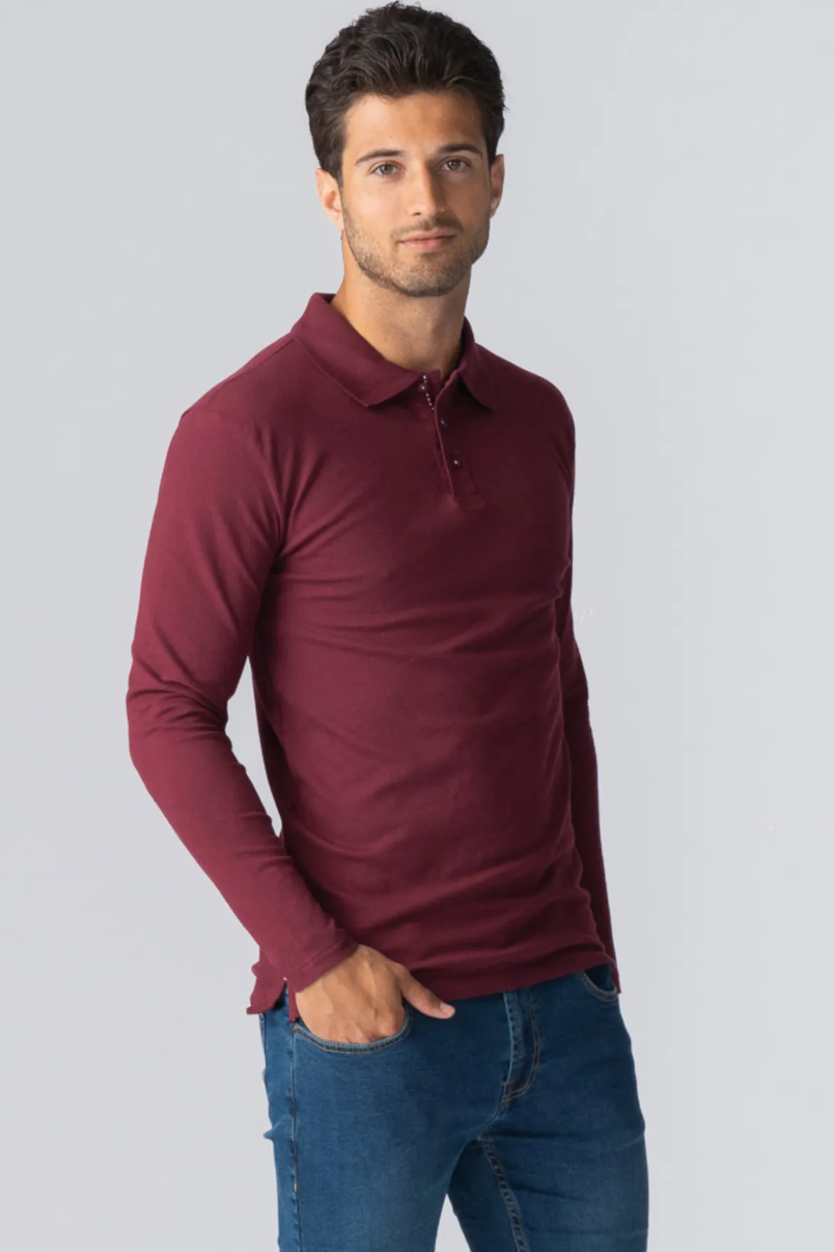 Muscle langærmet Polo Shirt - Bordeaux Rød