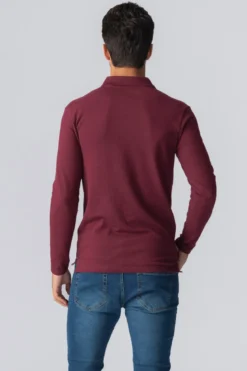 Muscle langærmet Polo Shirt - Bordeaux Rød
