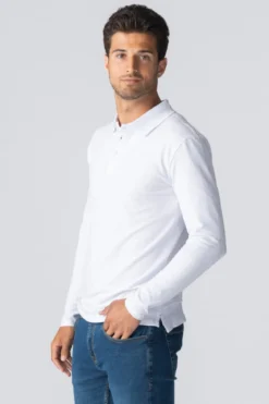 Muscle langærmet Polo Shirt - Hvid