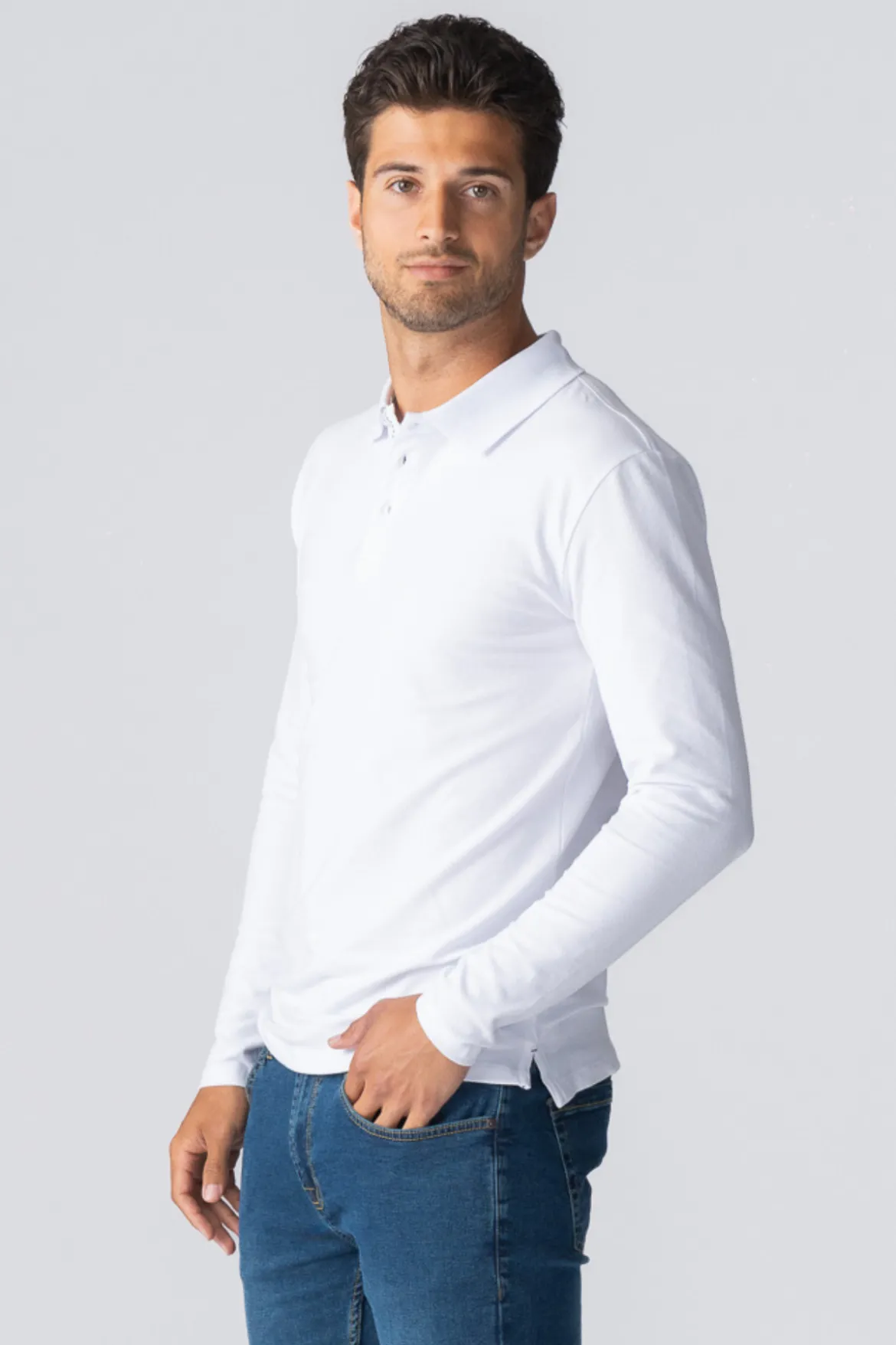 Muscle langærmet Polo Shirt - Hvid