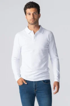 Muscle langærmet Polo Shirt - Hvid