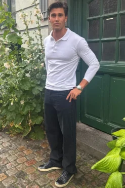 Muscle langærmet Polo Shirt - Hvid