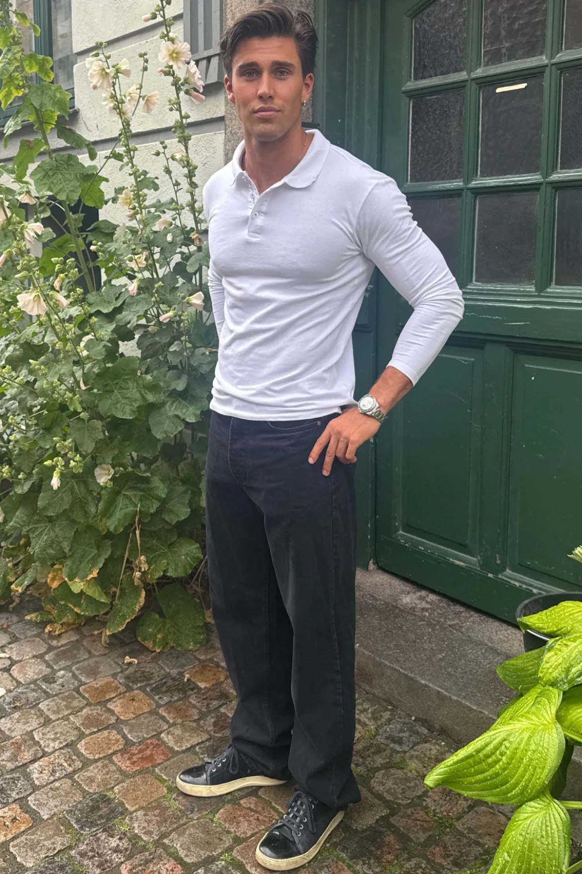 Muscle langærmet Polo Shirt - Hvid