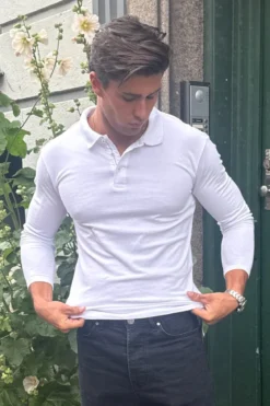 Muscle langærmet Polo Shirt - Hvid