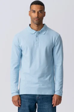 Muscle Langærmet Polo Shirt - Lyseblå