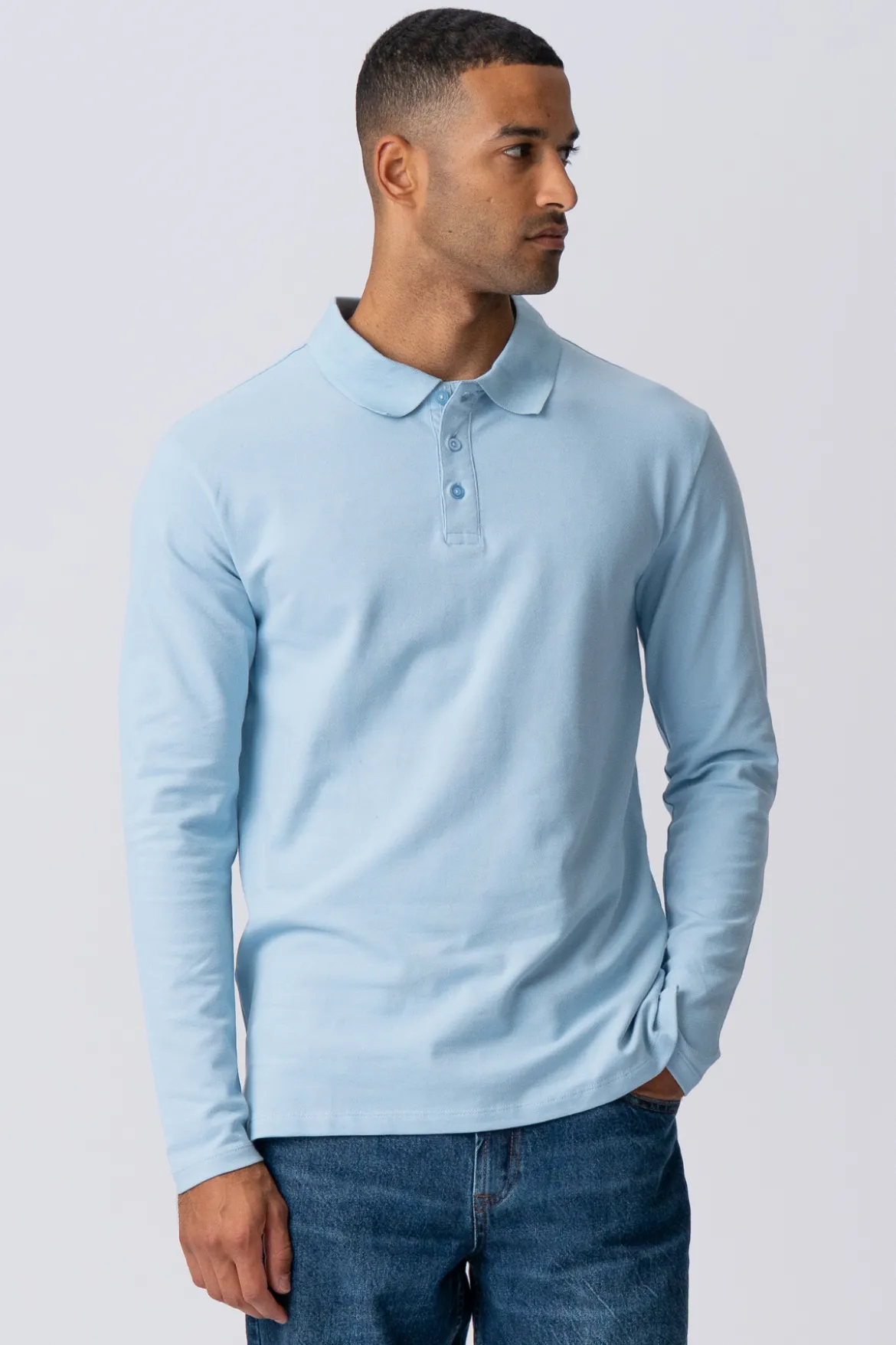 Muscle Langærmet Polo Shirt - Lyseblå