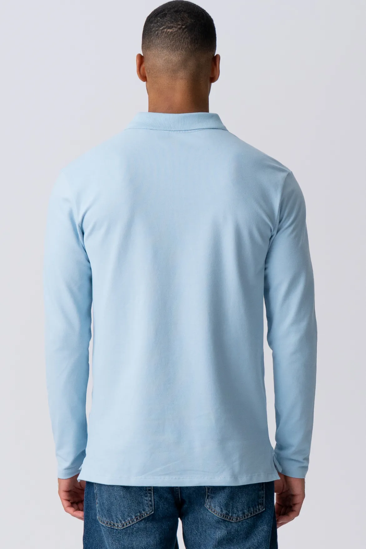 Muscle Langærmet Polo Shirt - Lyseblå