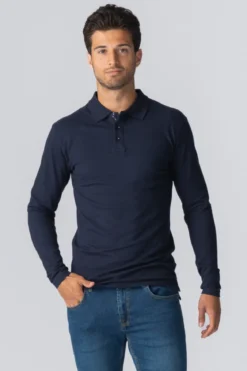 Muscle Langærmet Polo Shirt - Navy