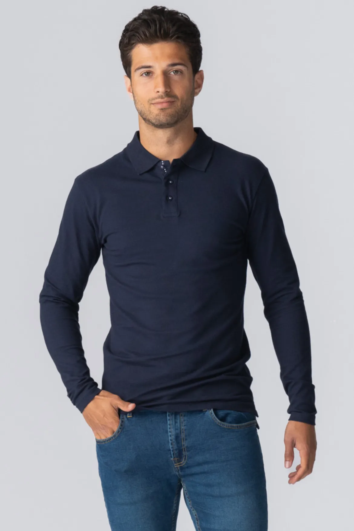 Muscle Langærmet Polo Shirt - Navy