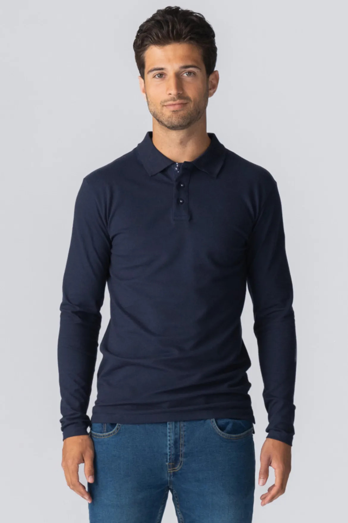 Muscle Langærmet Polo Shirt - Navy