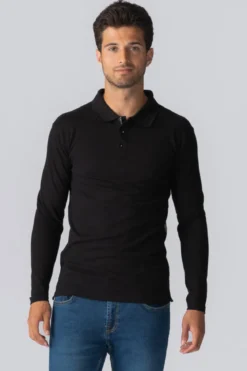 Muscle langærmet Polo Shirt - Sort