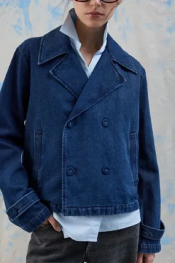 Nata Kort Denim Trenchcoat - Mørkeblå Denim