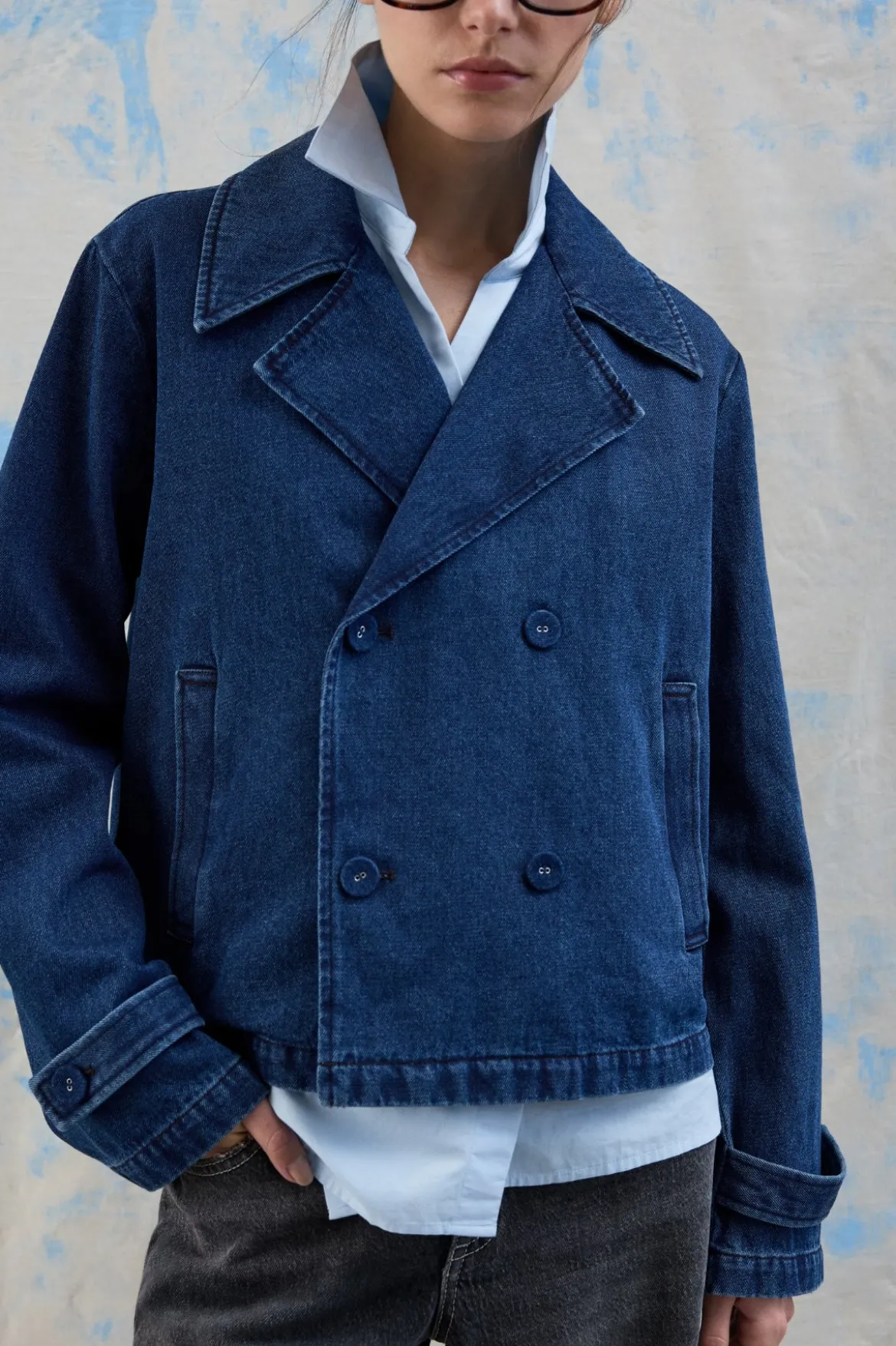 Nata Kort Denim Trenchcoat - Mørkeblå Denim