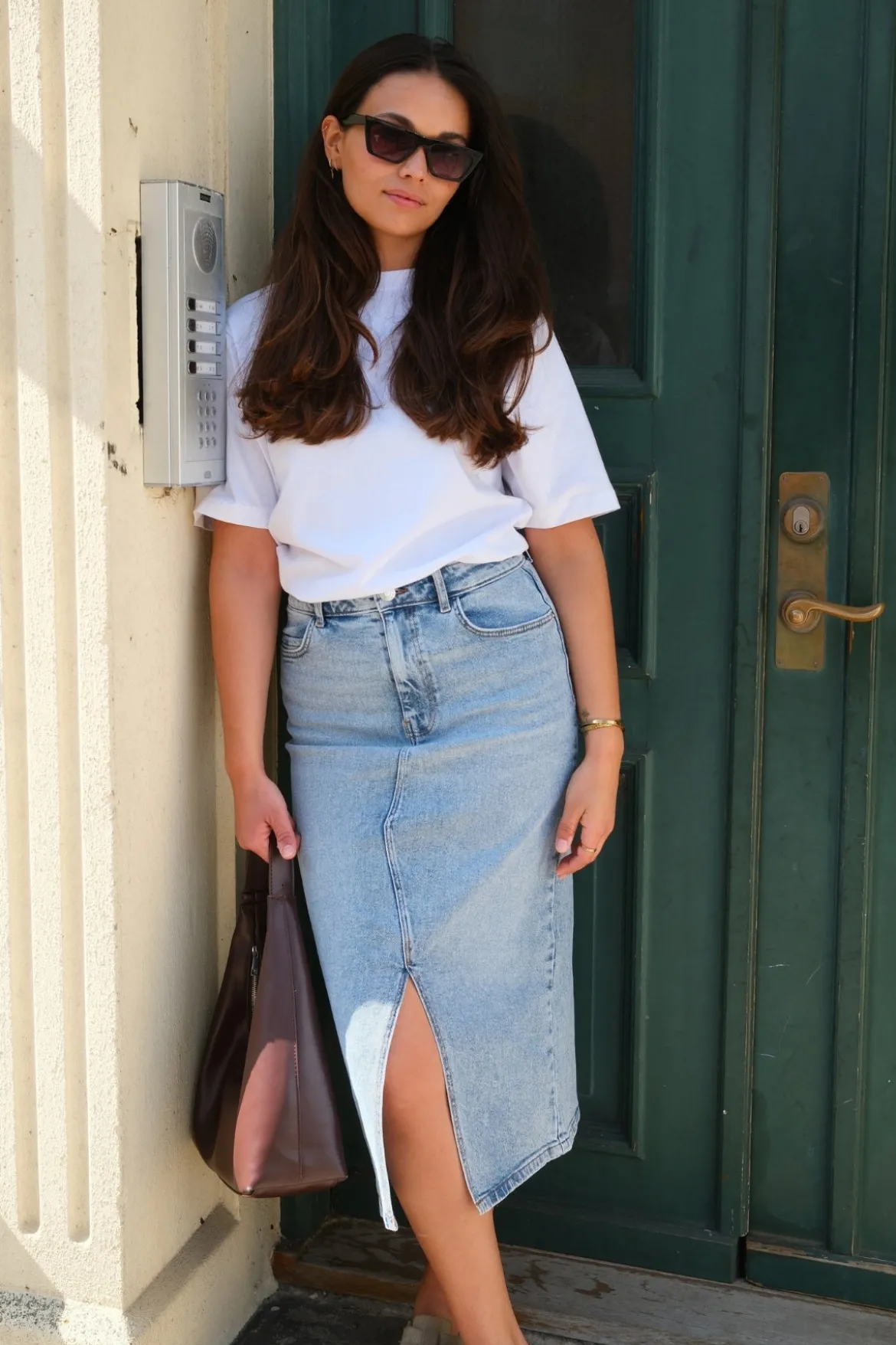 Natalie Midi Nederdel - Light Blue Denim