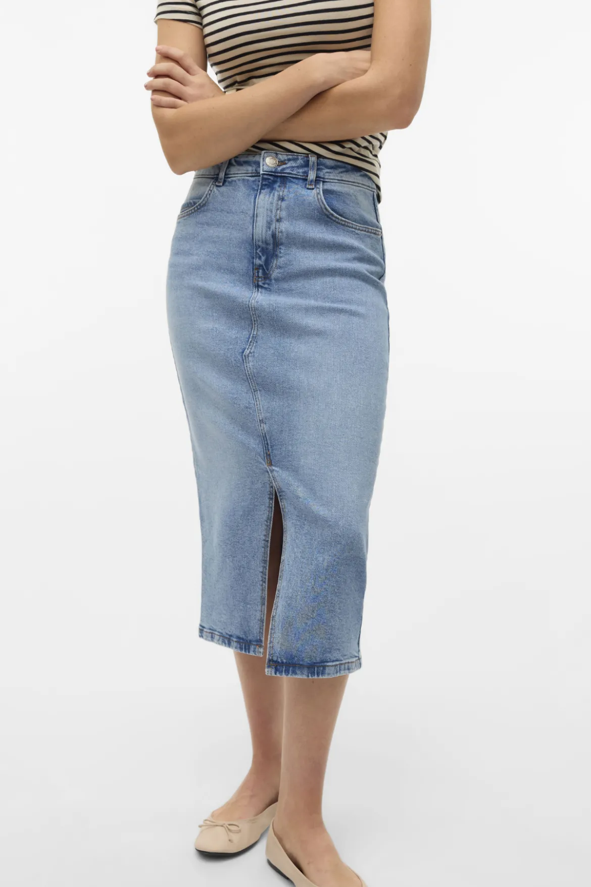 Natalie Midi Nederdel - Light Blue Denim