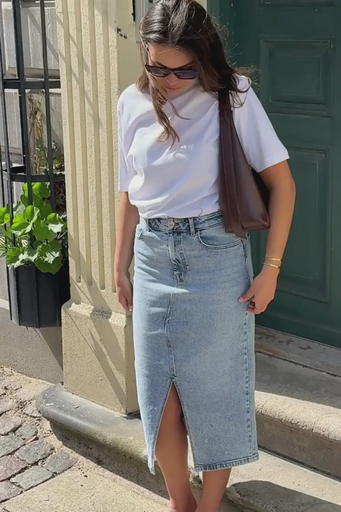 Natalie Midi Nederdel - Light Blue Denim