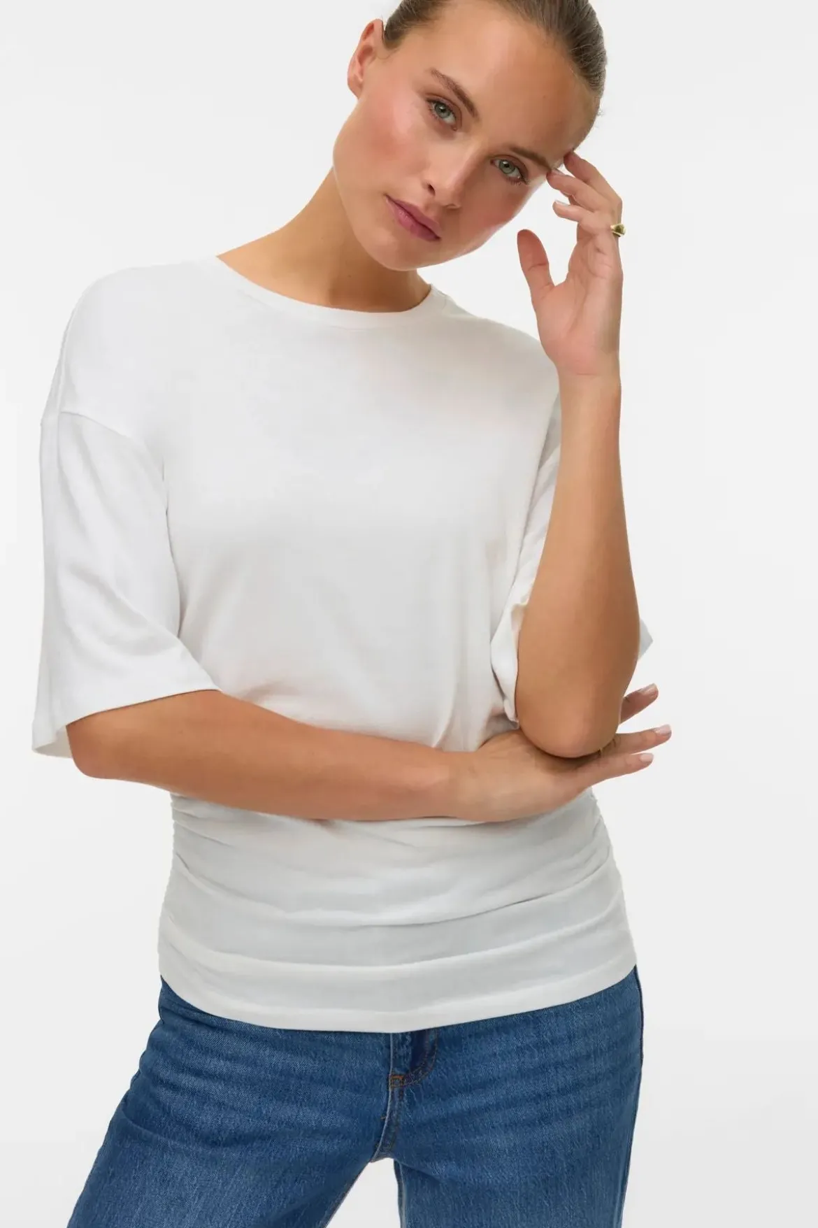 Navaro 2/4 O-Neck Top - Snow White