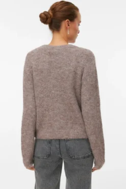 Novah O-Neck Button Cardi - Brown Lentil Melange