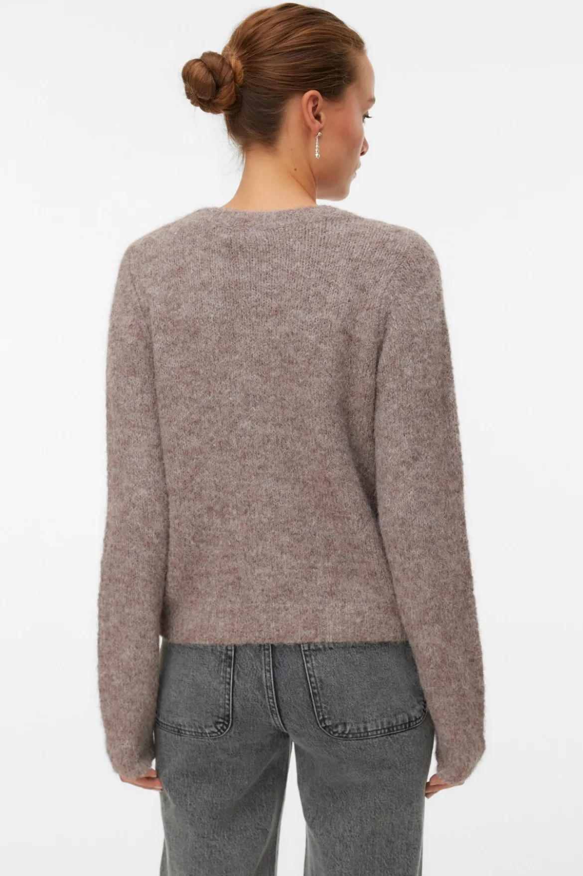 Novah O-Neck Button Cardi - Brown Lentil Melange