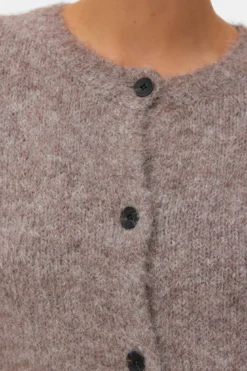 Novah O-Neck Button Cardi - Brown Lentil Melange
