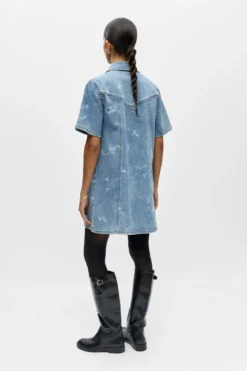 Object Claudia Short Denim Kjole - Light Blue Denim