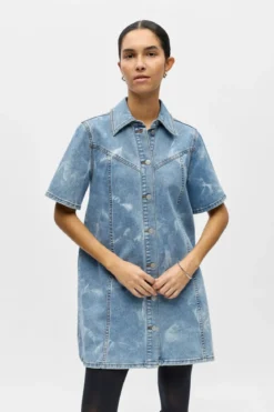 Object Claudia Short Denim Kjole - Light Blue Denim