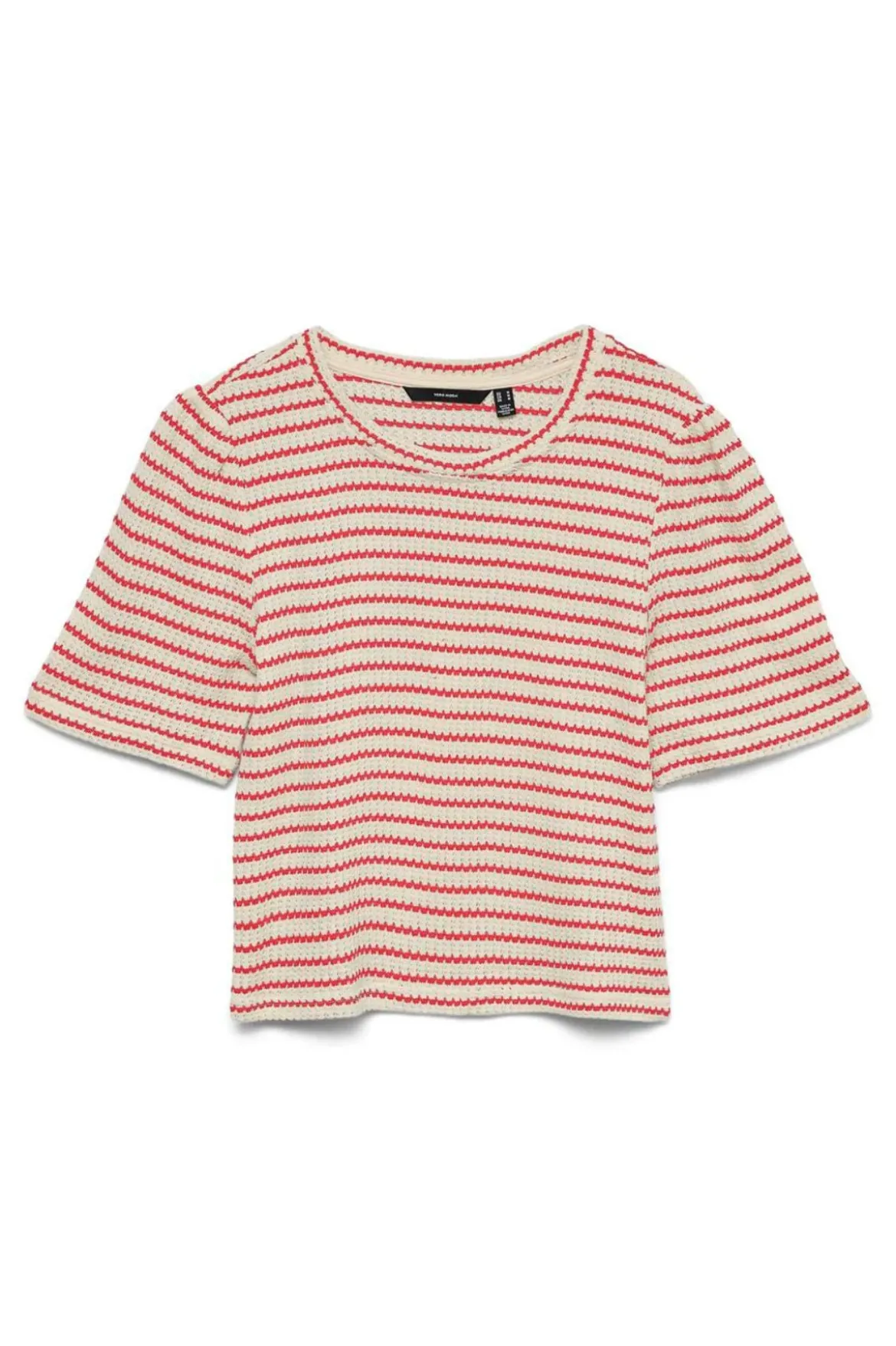 Ohia 2/4 O-Neck Top - Birch Stripes - Poinsettia