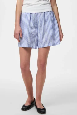Olly Shorts med høj talje - Lyseblå Stribet