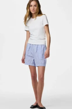 Olly Shorts med høj talje - Lyseblå Stribet