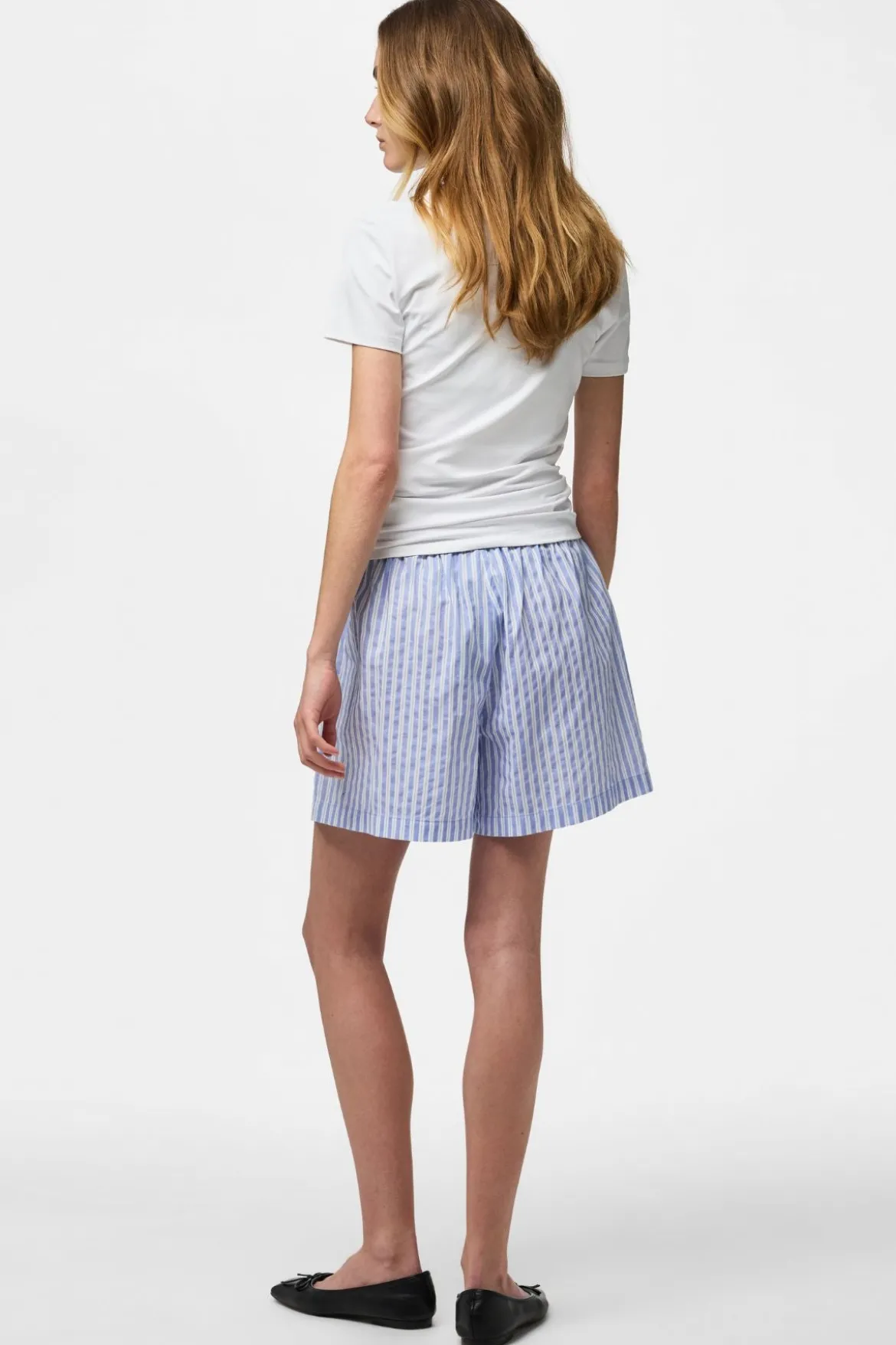 Olly Shorts med høj talje - Lyseblå Stribet