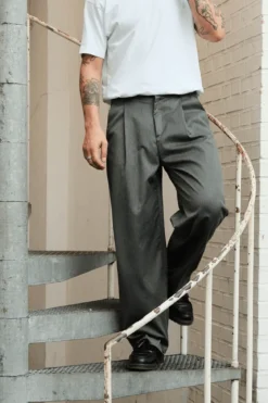Pleated Wide Suit Pants - Lys Grå