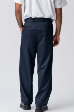 Pleated Wide Suit Pants - Navy