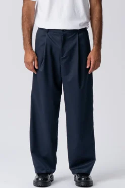 Pleated Wide Suit Pants - Navy