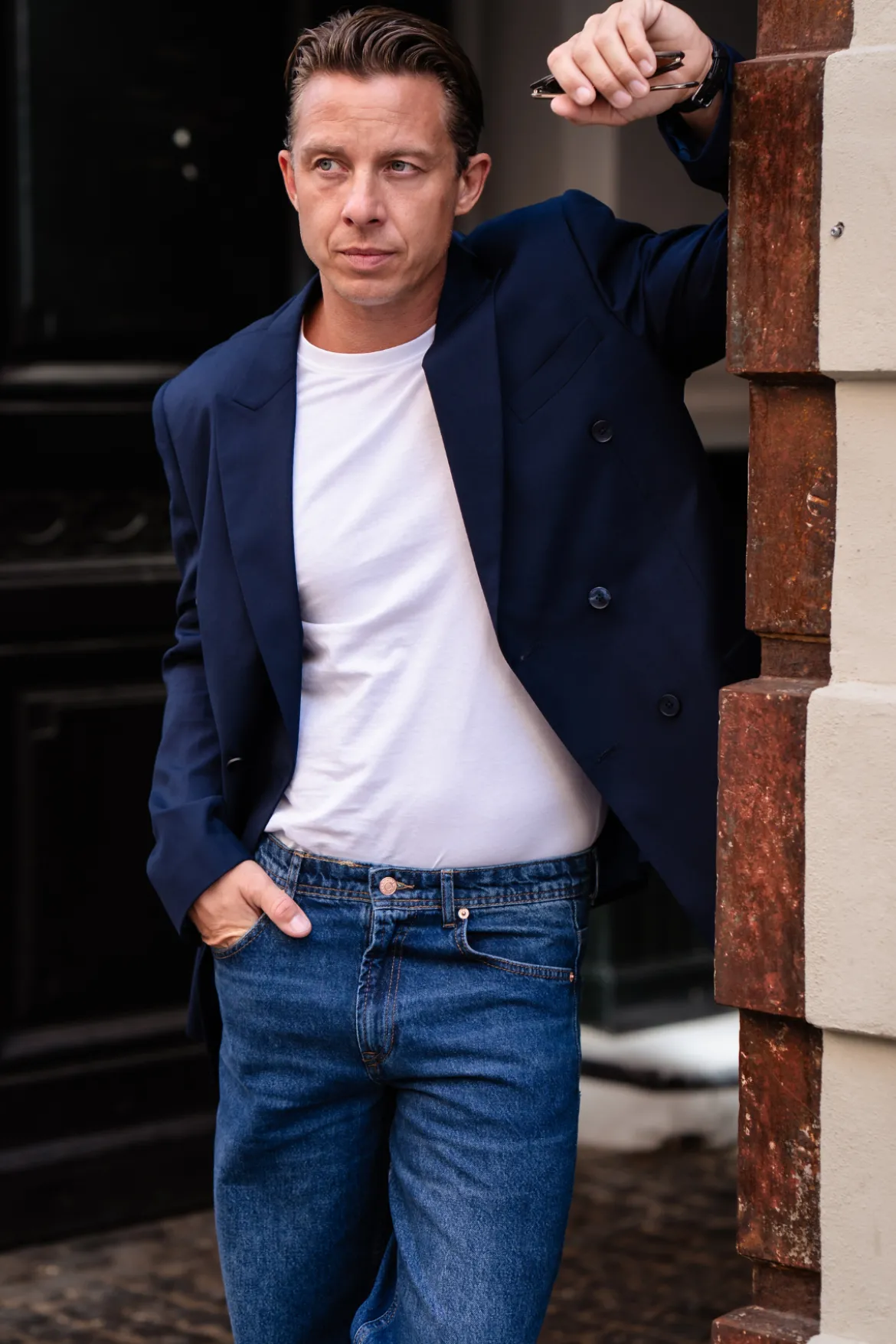 Premium Dobbeltradet Blazer - Navy