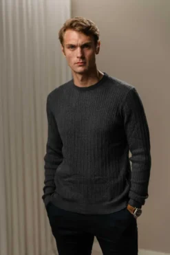 Pullover Kabel Strik - Charcoal Melange