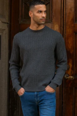 Pullover Kabel Strik - Charcoal Melange