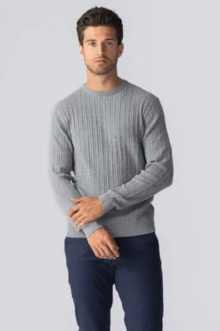 Pullover Kabel Strik - Grå Melange
