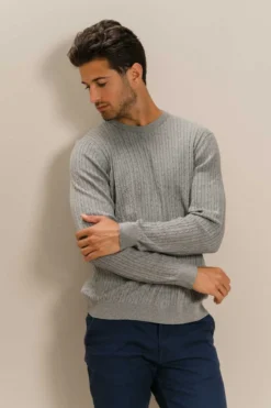 Pullover Kabel Strik - Grå Melange