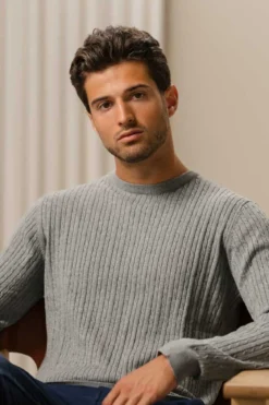 Pullover Kabel Strik - Grå Melange