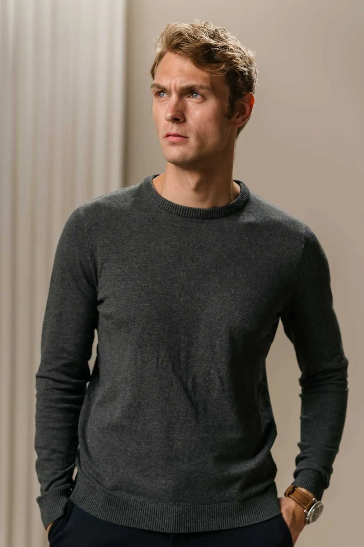 Pullover Rundhals - Charcoal Melange