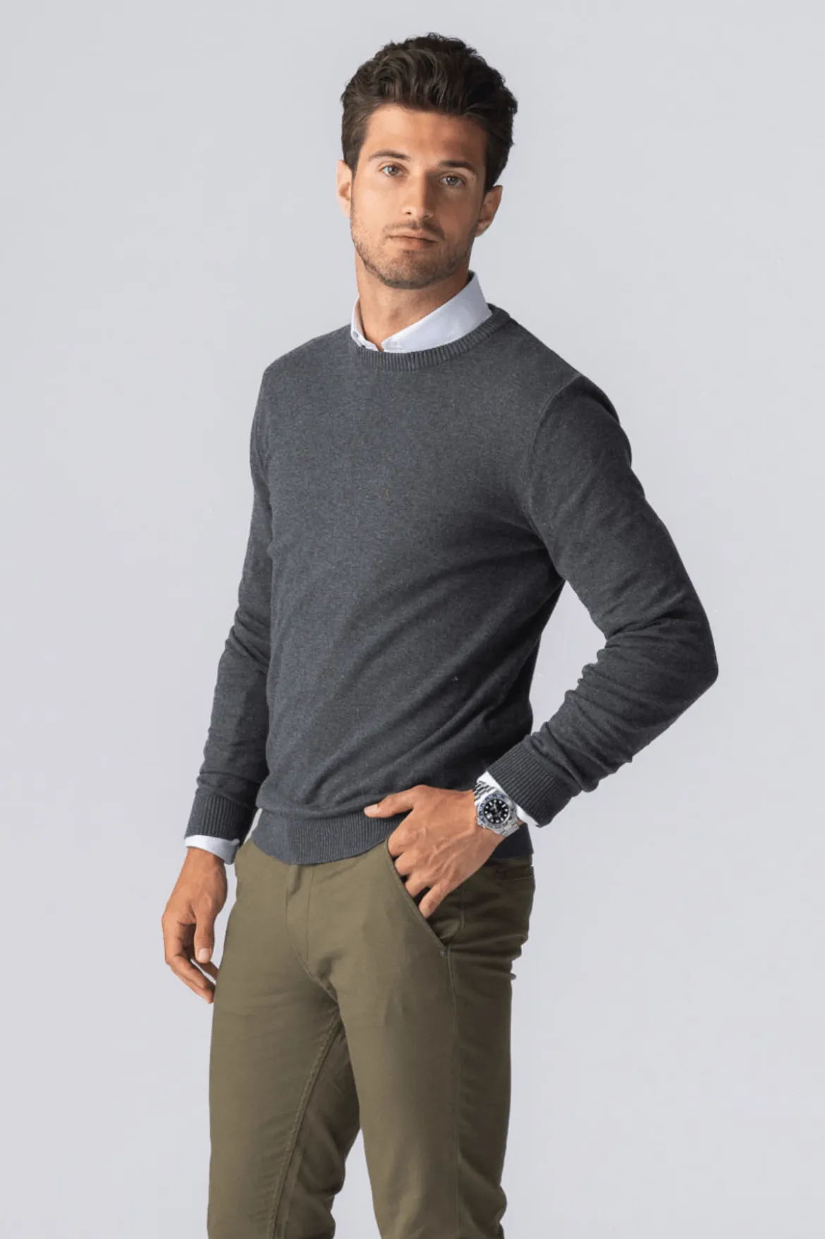 Pullover Rundhals - Charcoal Melange