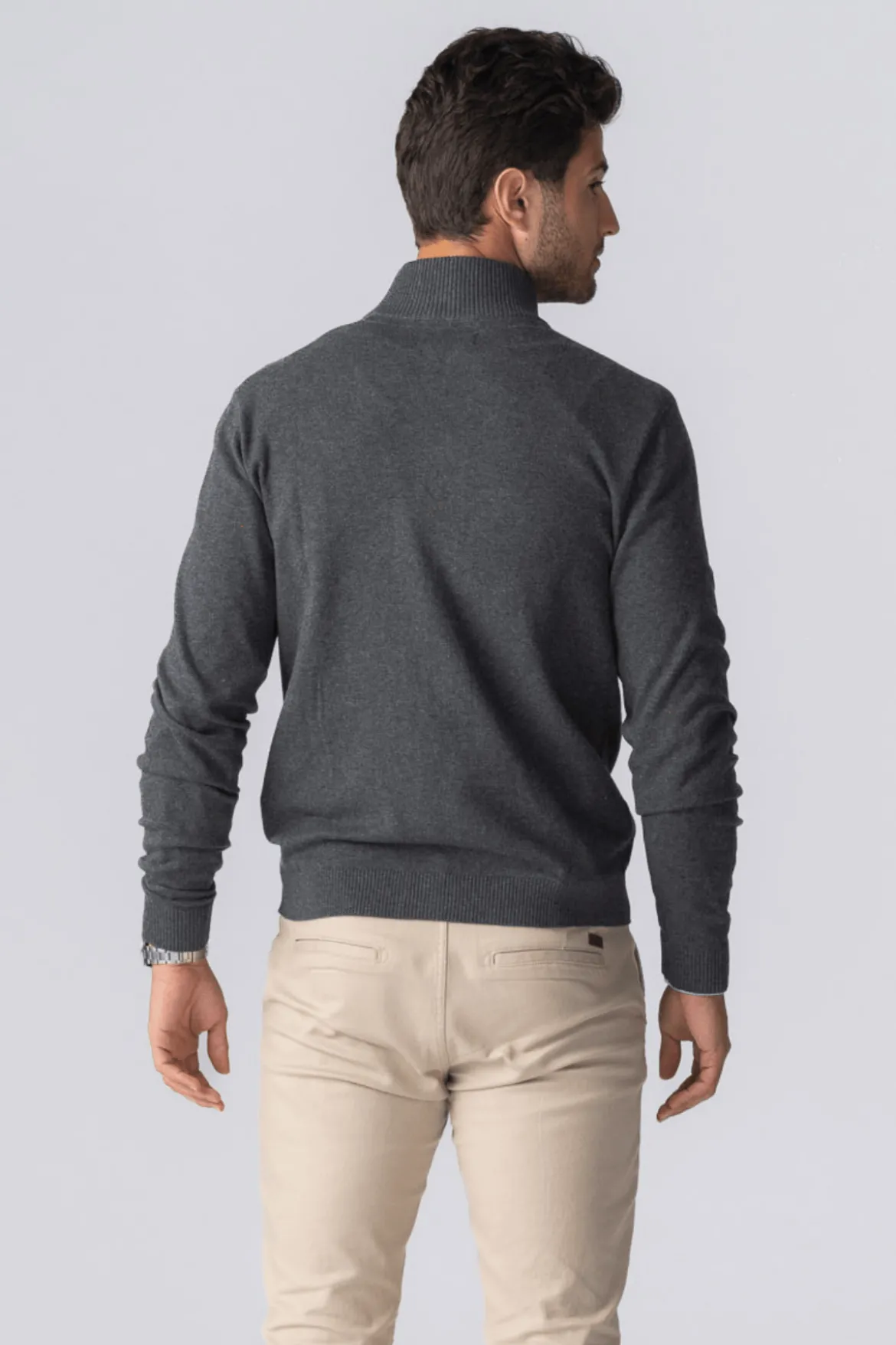 Pullover Zip Cardigan - Charcoal Melange