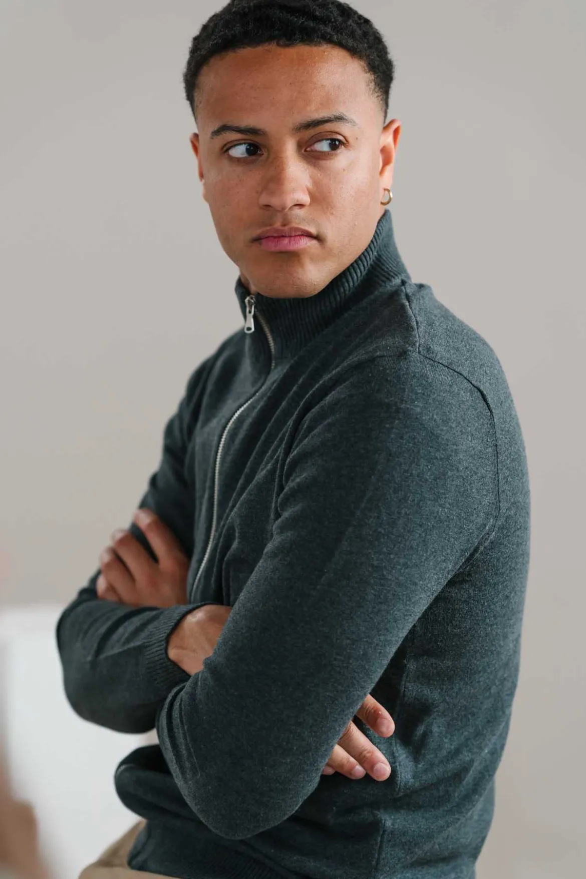 Pullover Zip Cardigan - Charcoal Melange