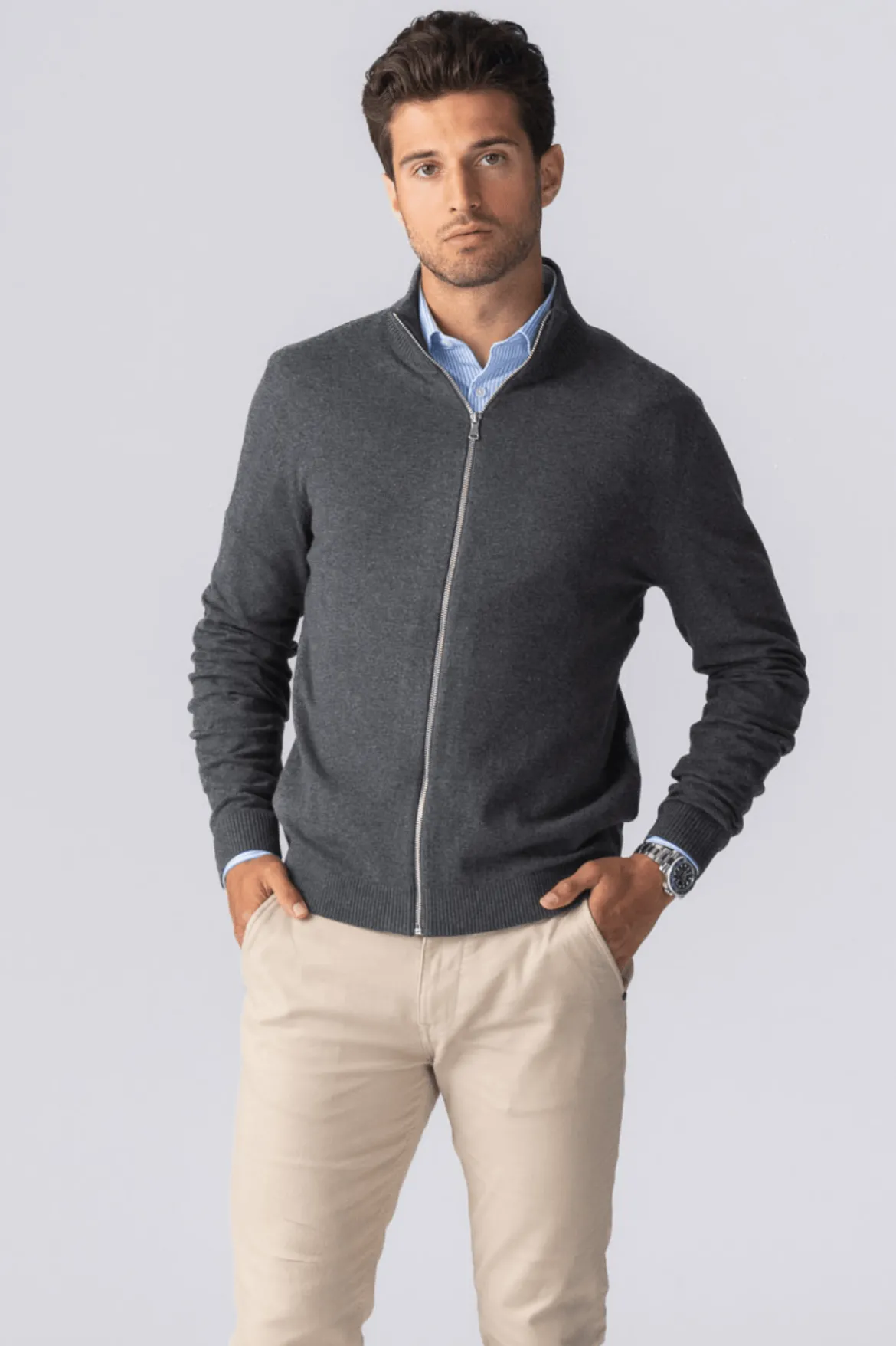 Pullover Zip Cardigan - Charcoal Melange