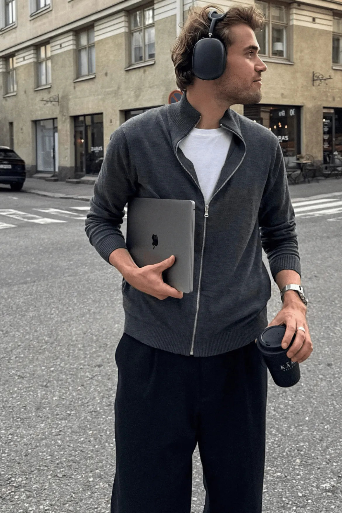 Pullover Zip Cardigan - Charcoal Melange