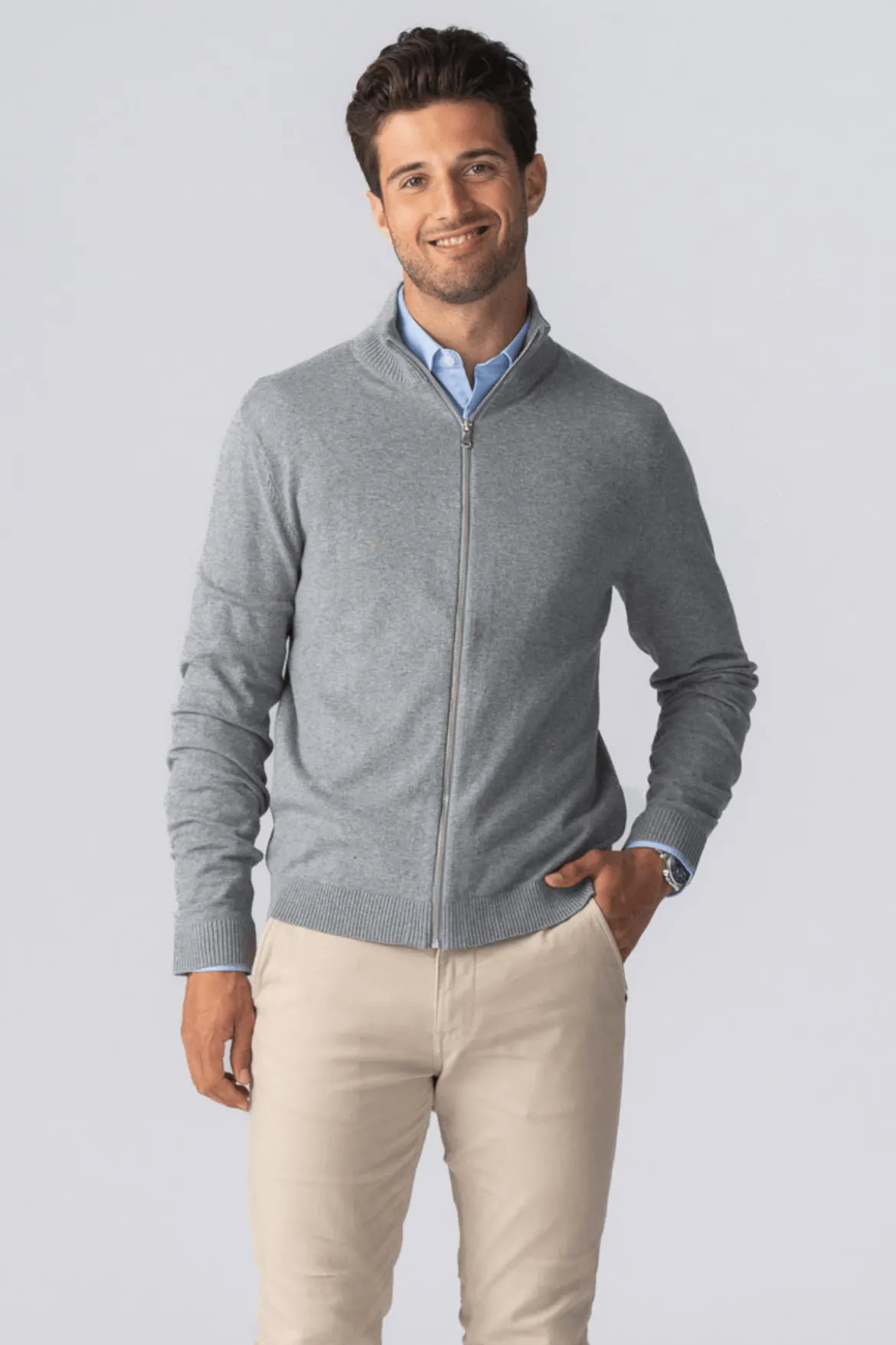 Pullover Zip Cardigan - Grå Melange