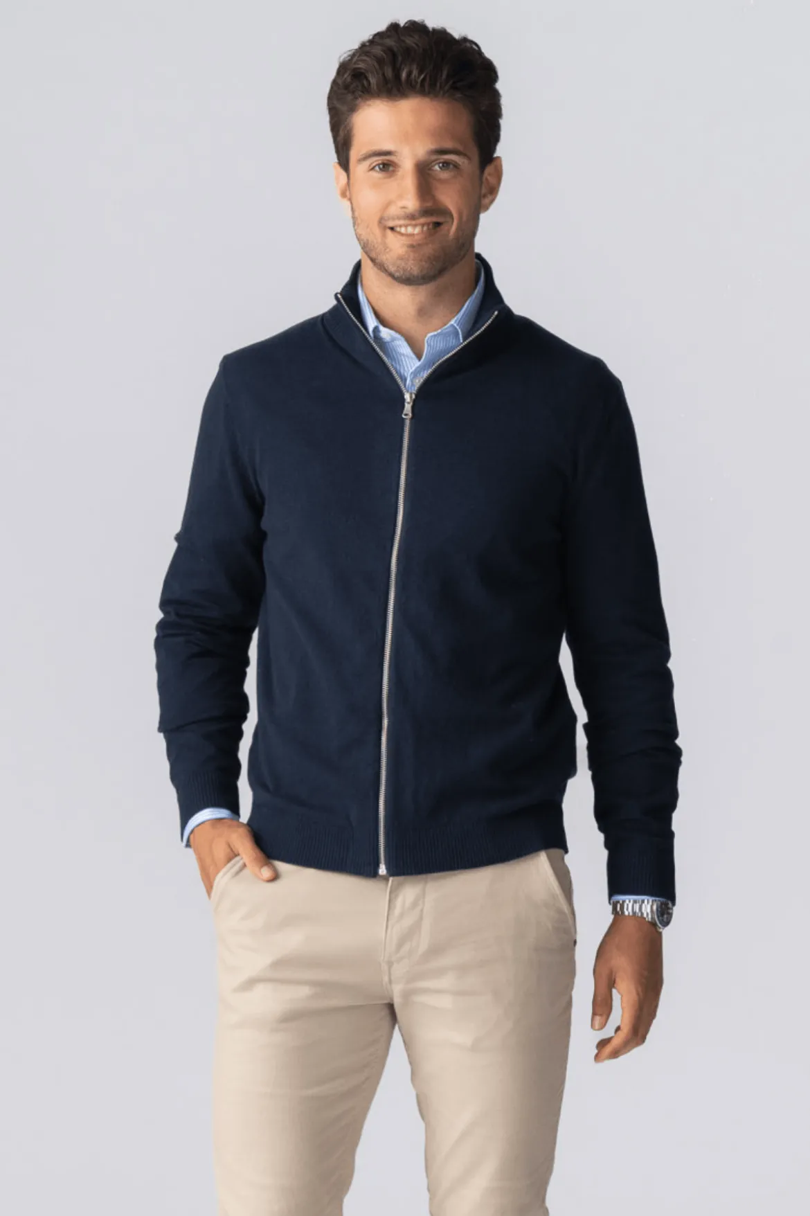 Pullover Zip Cardigan - Navy