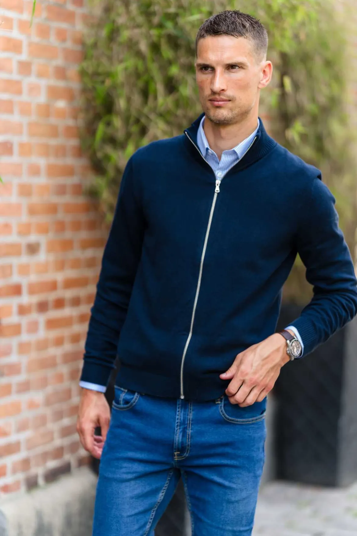 Pullover Zip Cardigan - Navy
